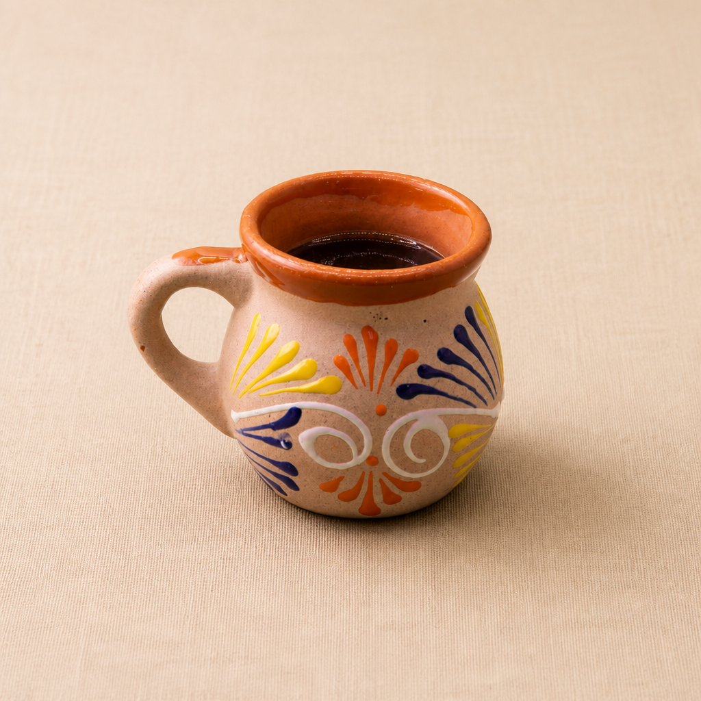 Café de olla in a hand-painted Oaxacan clay mug
