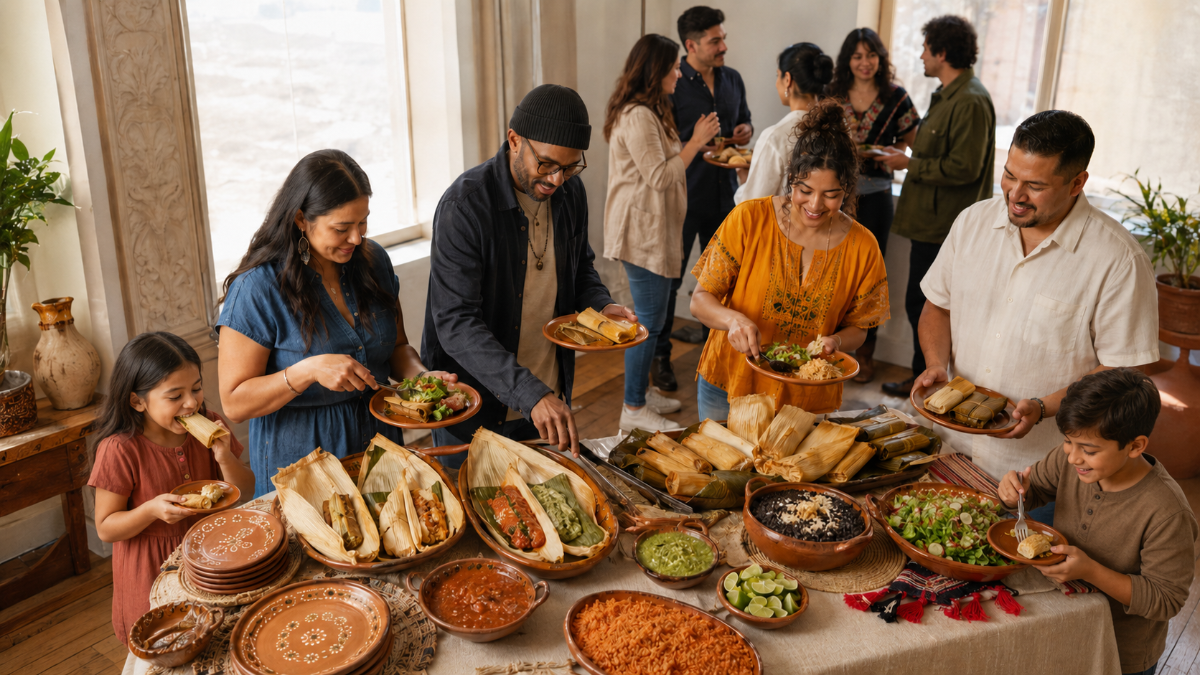 Family-style Oaxacan catering spread from Café de Olla, San Francisco Bay Area