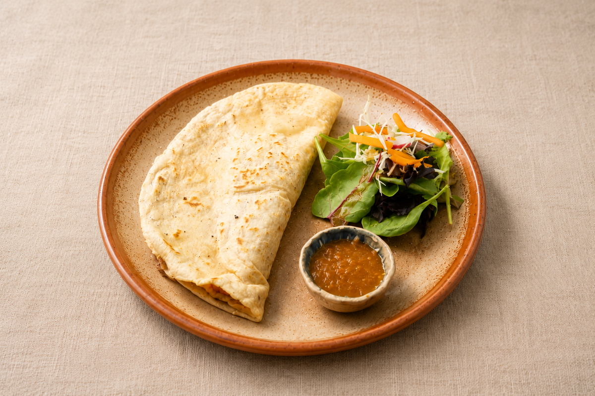 Oaxacan quesadilla with squash blossom and greens, San Francisco