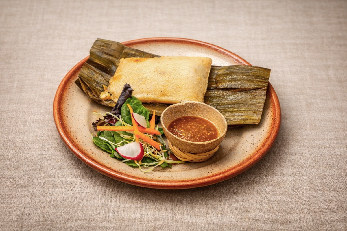 Oaxacan tamal wrapped in banana leaf, Café de Olla San Francisco