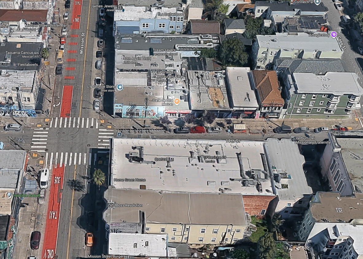 Aerial map of Café de Olla at Mission & 19th St